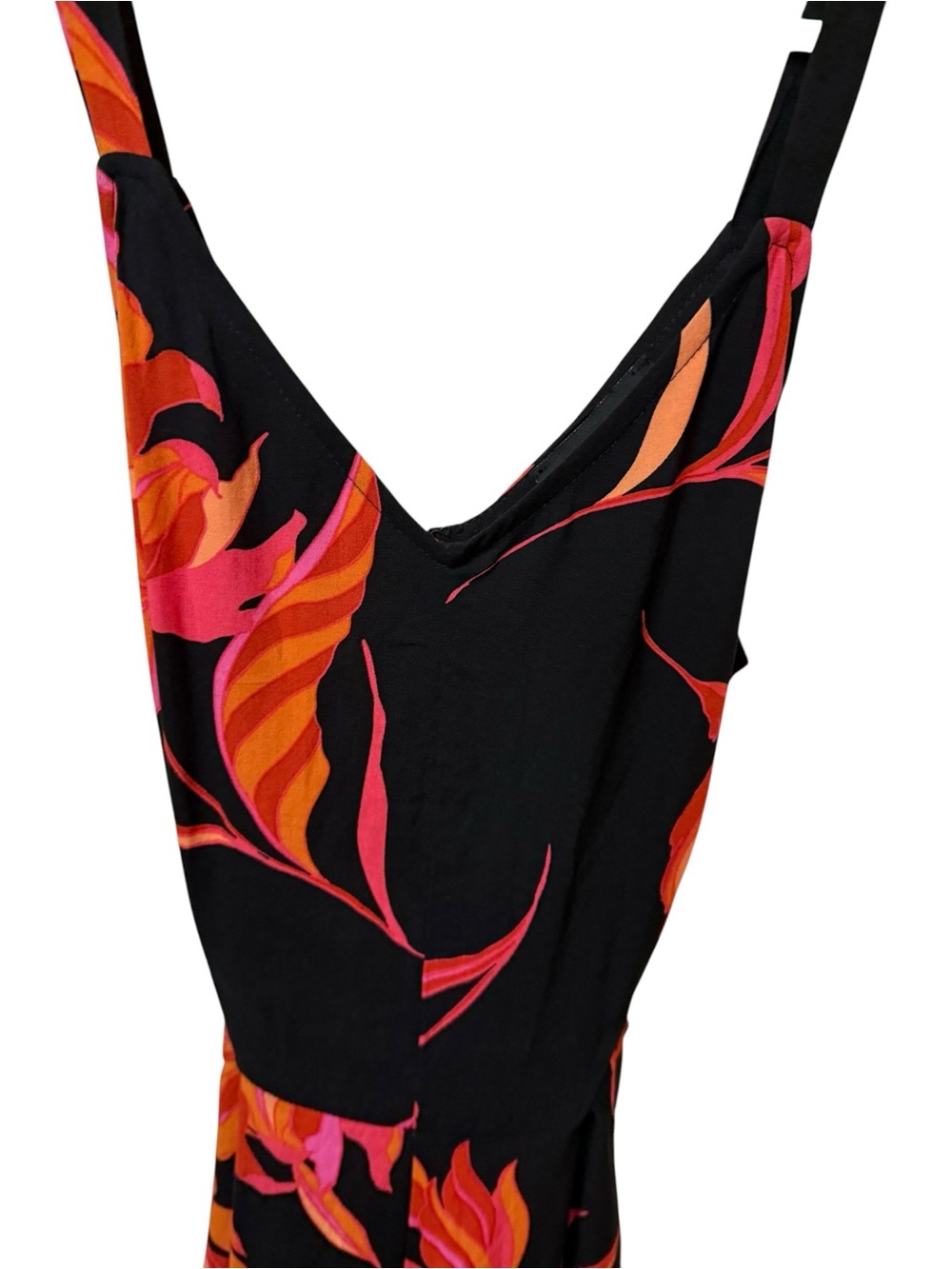 Black Floral Maxi Jumpsuit Pink & Orange Print Medium - Picture 3 of 5